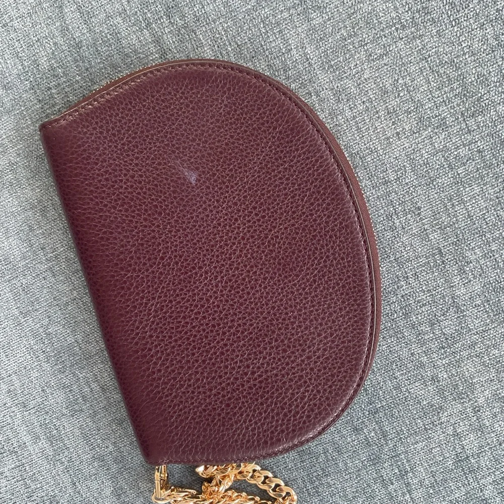 Kate Spade Jackson 1/2 Moon burgundy wristlet clutch leather gold chain